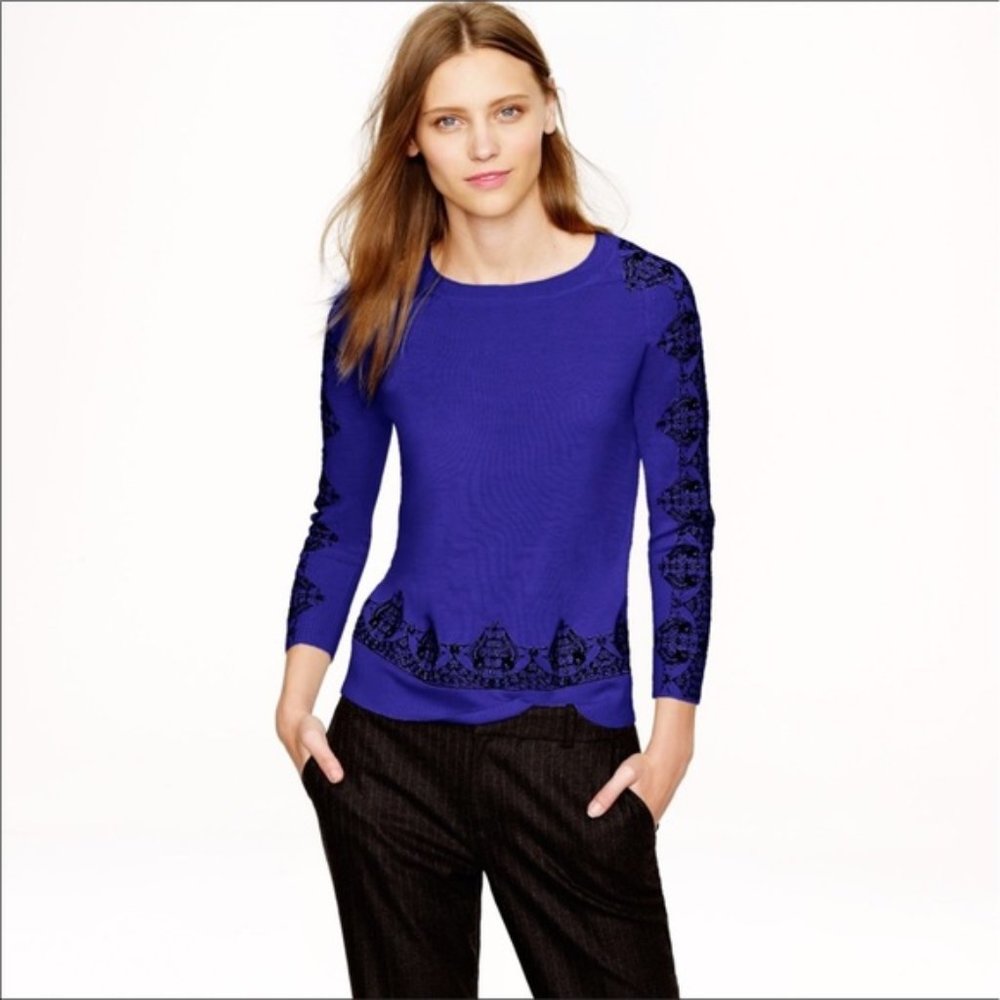 J. Crew Merino Embroidered Lace Sweater